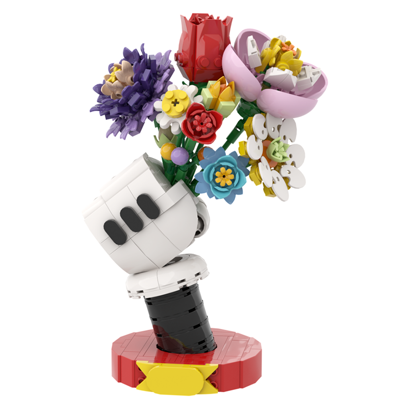 MOC Building Blocks Flower Vase Model – DIY Kids Gift for Living Room, Cartoon Plant Pot & Bouquet