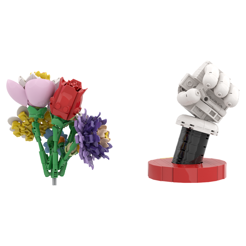 MOC Building Blocks Flower Vase Model – DIY Kids Gift for Living Room, Cartoon Plant Pot & Bouquet