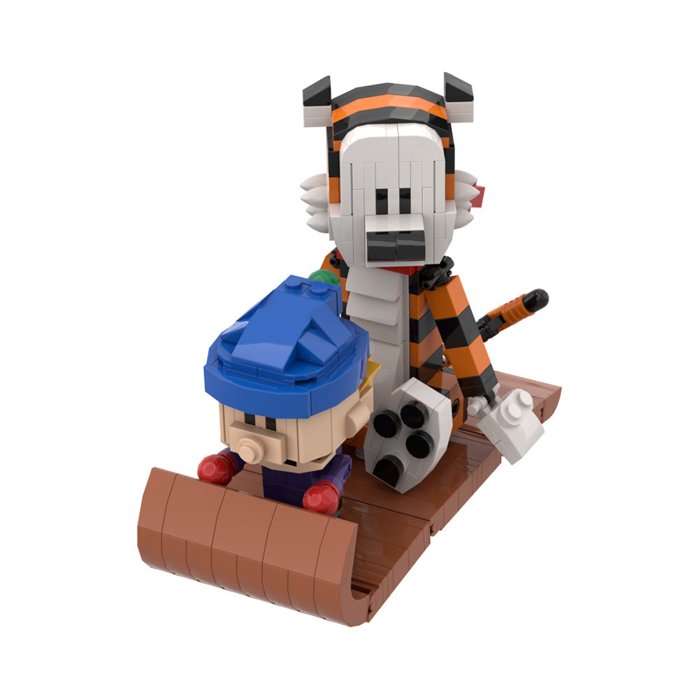 moc building blocks Christmas gift MOC Calvin and Hobbes building blocks set, sleigh and tiger doll