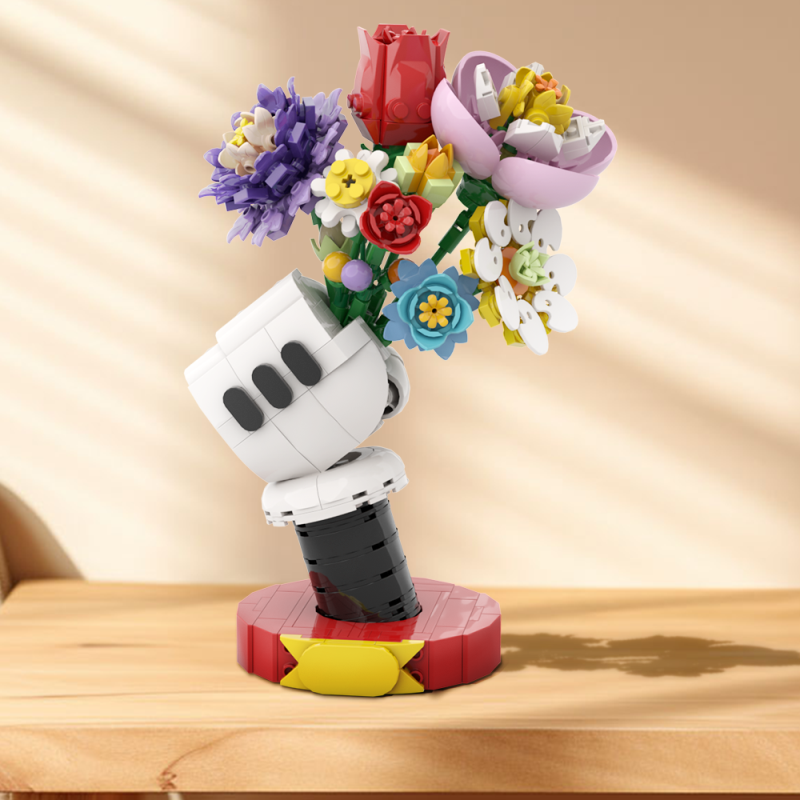 Living room décor flower vase model, DIY MOC building blocks for kids