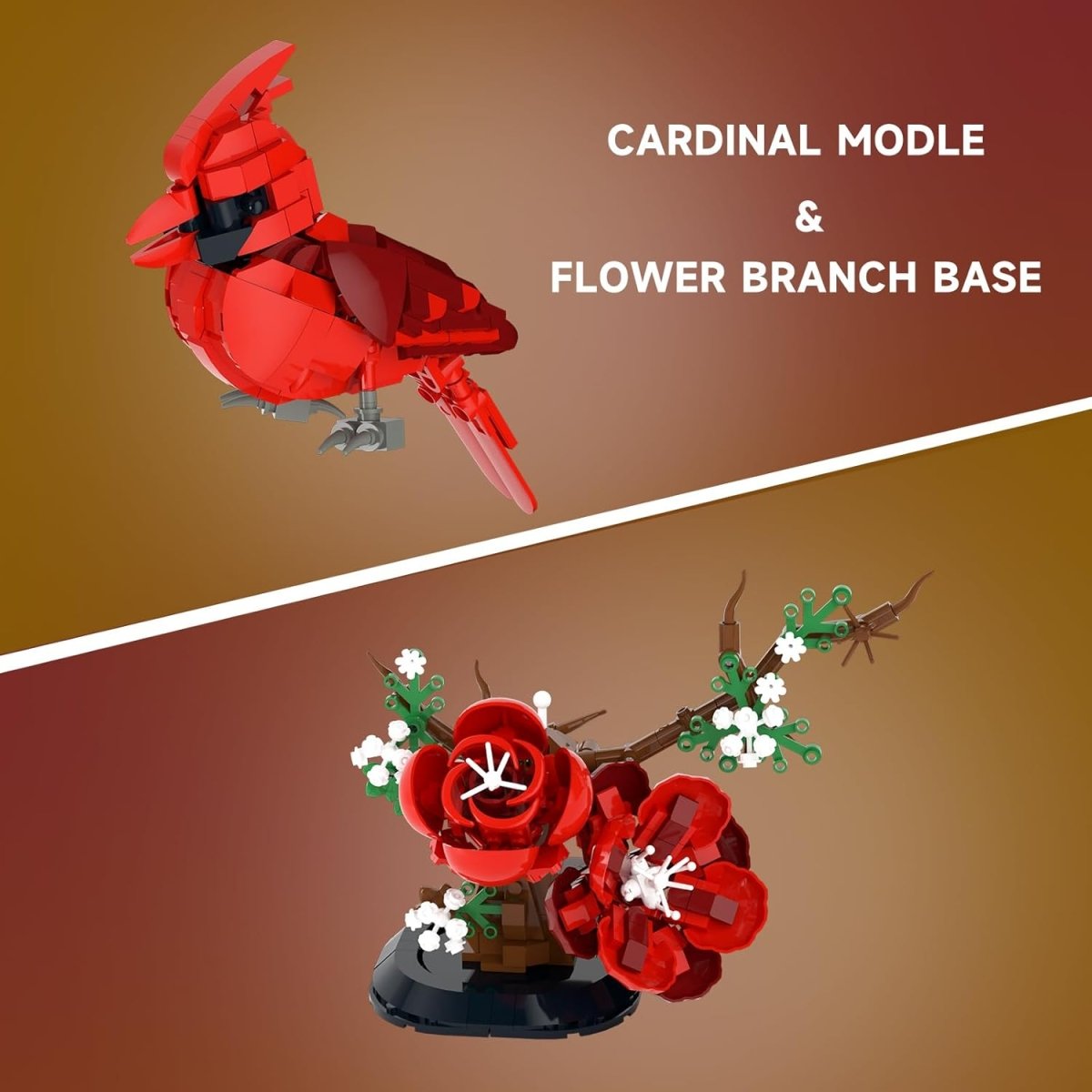 DIY Bird Model Kit for Adults, Northern Cardinal Building Blocks - 526PCS Creative Construction Set with Flowers Christmas Gift for Kids & Adults