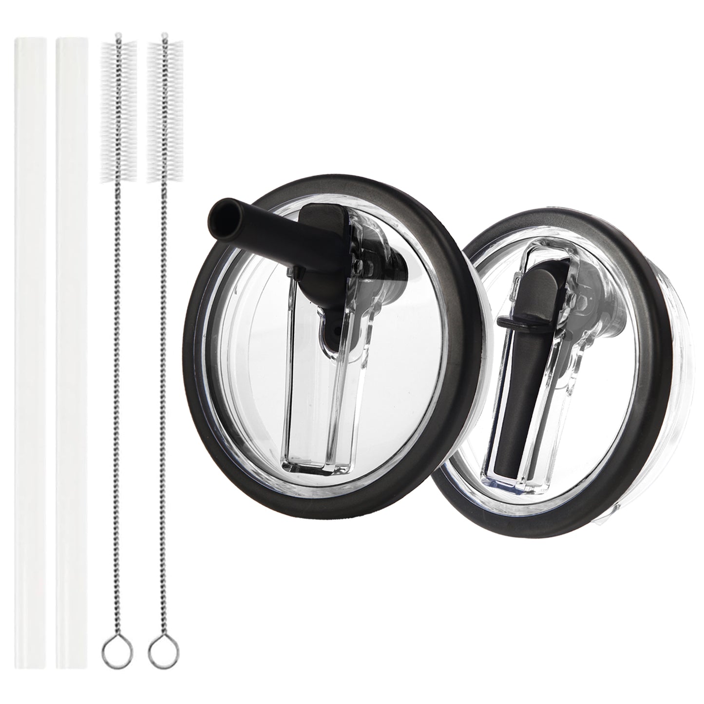 2 Pack 40 oz Lid Replacement with Brush , Flip-top Leak & Splash-Proof Straw Cover, Cup Straw Cover Compatible with Stanley 40 oz Insulated Tumbler Lid （Black）