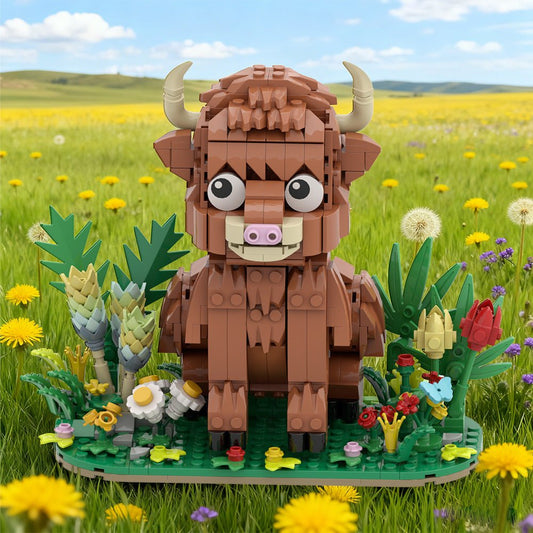 Giant Highland Cow Brick Set | 665 Pcs, 35cm Realistic Model with Layered Fur & Sturdy Build – Premium Gift for Farm Animal Lovers