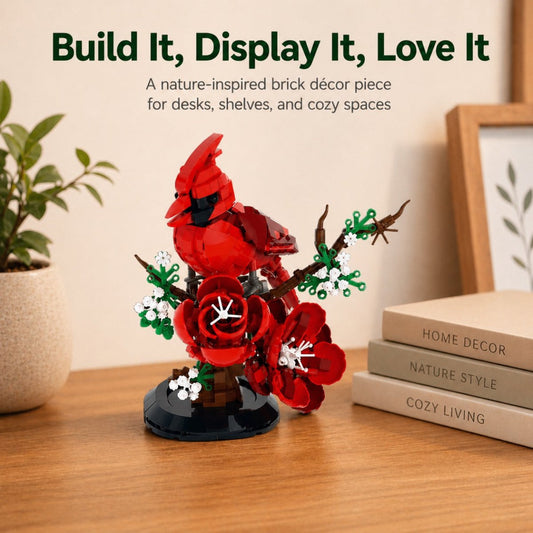 Northern Cardinal Building Kit – 526-Piece Bird Model with Flowers, Easy Assembly & Lifelike Details – Creative Gift for Adults & Kids