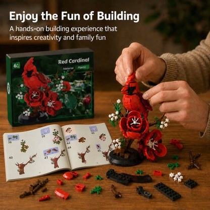 Red cardinal bird brick model with floral display base