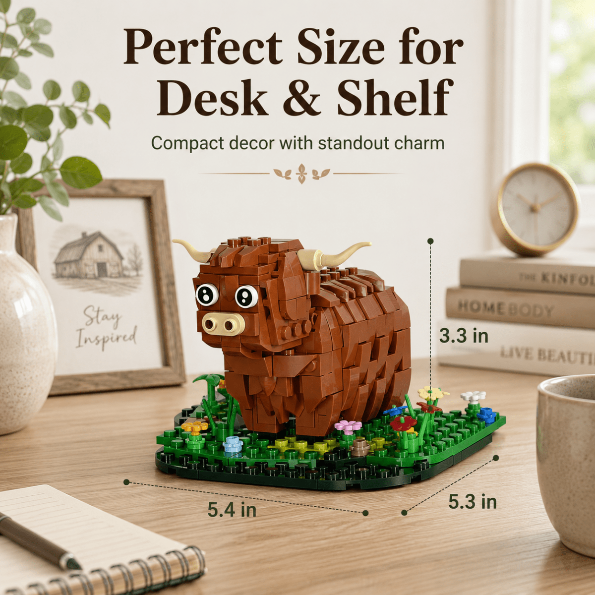 Kit de Construction Vache Highland – 398 Pièces, Assemblage Facile, Détails Réalistes & Présentation Robuste – Le Cadeau Idéal pour Tous les Âges & les Amoureux de la Déco Fermière