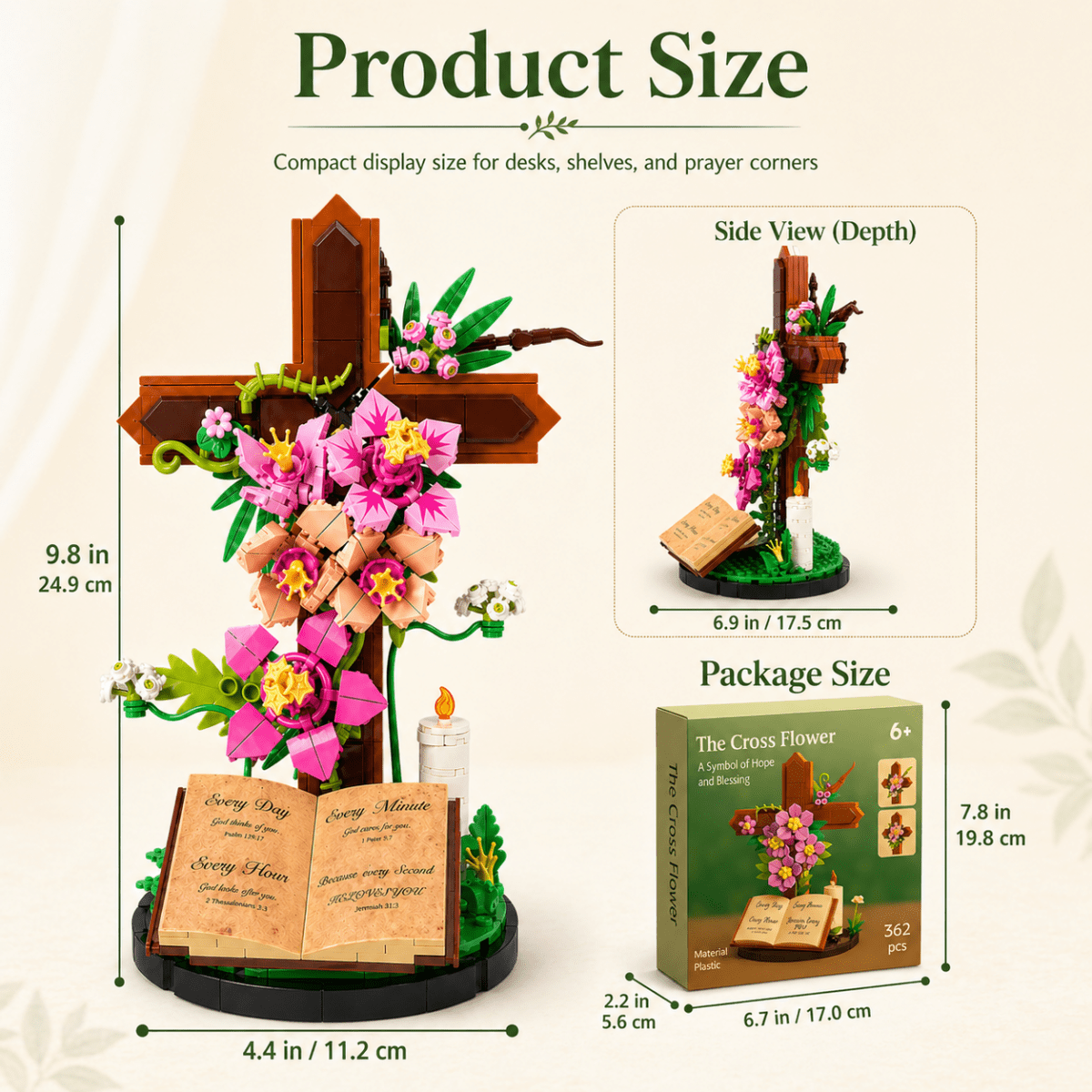 Kreatives Baustein-Blumenkreuz-Set – Fesselnder Achtsamer Aufbau | Ewige Verschmelzung von Glaube & Blumenpracht | Ein heilsames Geschenk für geliebte Menschen