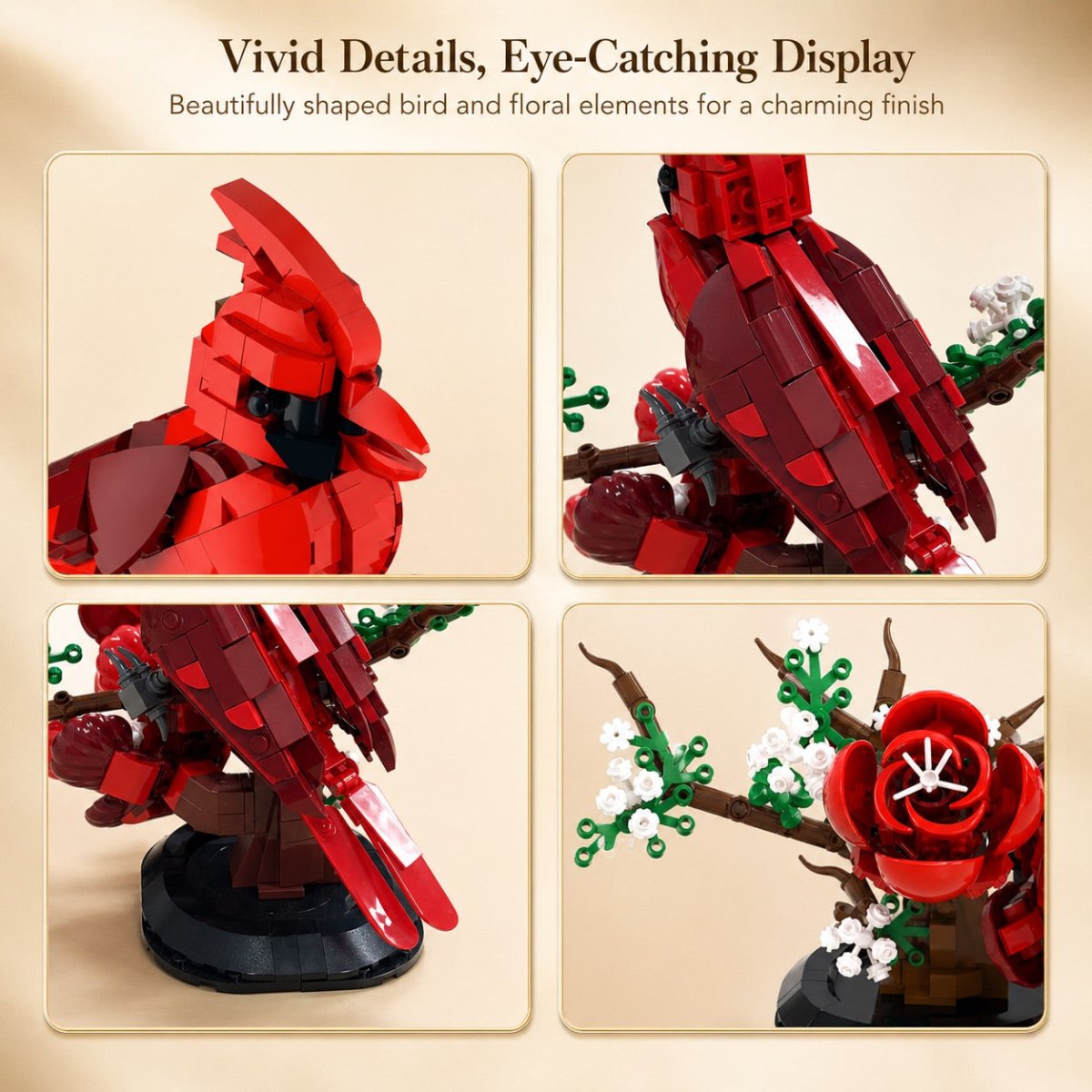 Northern Cardinal Bausatz – 526-teiliges Vogelmodell mit Blumen, einfacher Aufbau und lebensechte Details – Kreatives Geschenk für Erwachsene & Kinder
