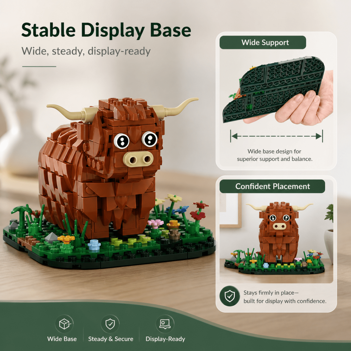 Kit de Construction Vache Highland – 398 Pièces, Assemblage Facile, Détails Réalistes & Présentation Robuste – Le Cadeau Idéal pour Tous les Âges & les Amoureux de la Déco Fermière