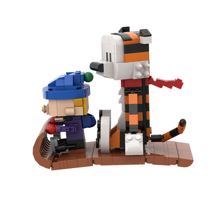 MOC Building Blocks Calvin and Hobbes Model Set – Sleigh and Tiger Animation Doll, Christmas Gift for Kids - compatible brick display model image 7