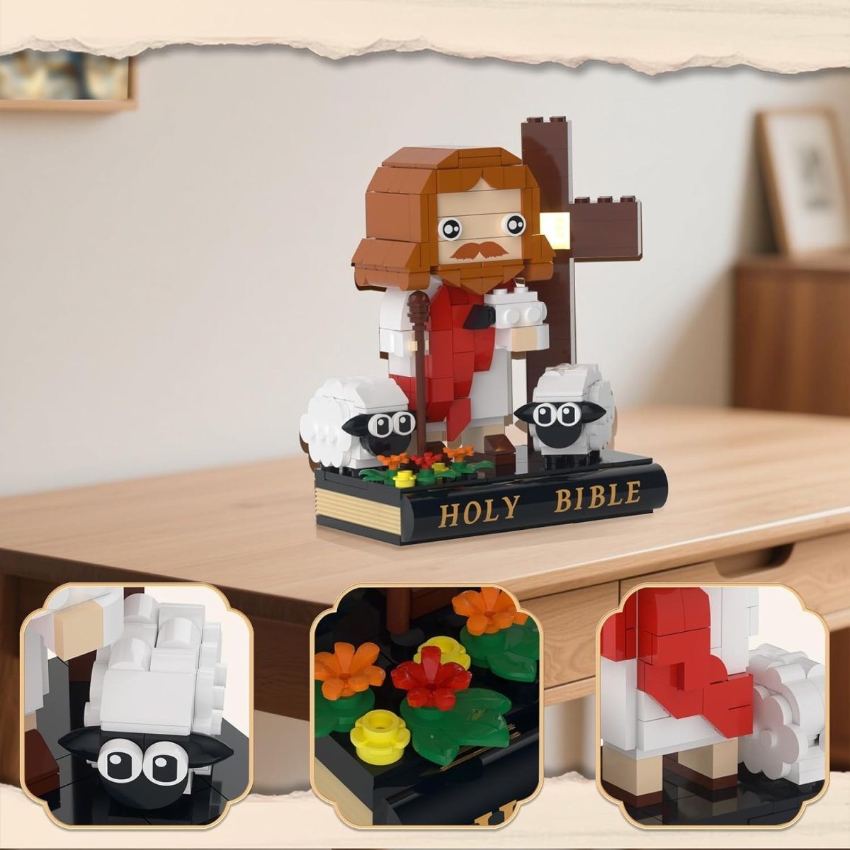 Jesus Christ Bible Building Blocks Set – 338PCS Christian Shepherd Scene with Cross & Sheep, Religious STEM Toy & Christmas Gift for Kids & Adults