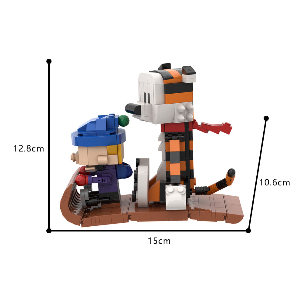 MOC Building Blocks Calvin and Hobbes Model Set – Sleigh and Tiger Animation Doll, Christmas Gift for Kids