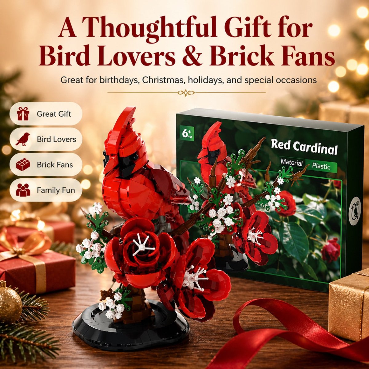 Northern Cardinal Bausatz – 526-teiliges Vogelmodell mit Blumen, einfacher Aufbau und lebensechte Details – Kreatives Geschenk für Erwachsene & Kinder