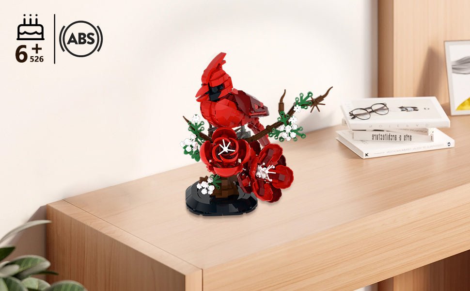 DIY Bird Model Kit for Adults, Northern Cardinal Building Blocks - 526PCS Creative Construction Set with Flowers Christmas Gift for Kids & Adults
