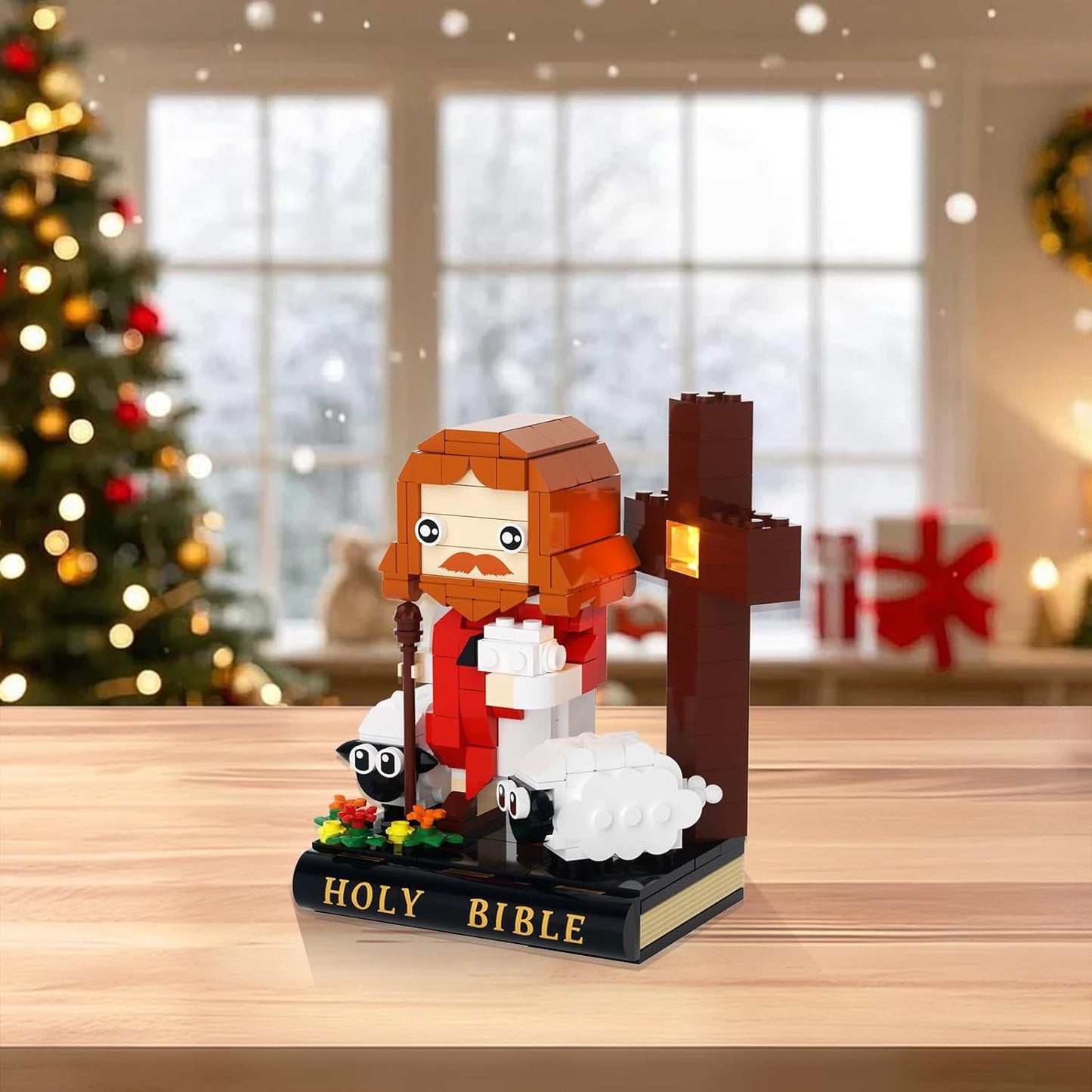 Jesus Christ Bible Building Blocks Set – 338PCS Christian Shepherd Scene with Cross & Sheep, Religious STEM Toy & Christmas Gift for Kids & Adults