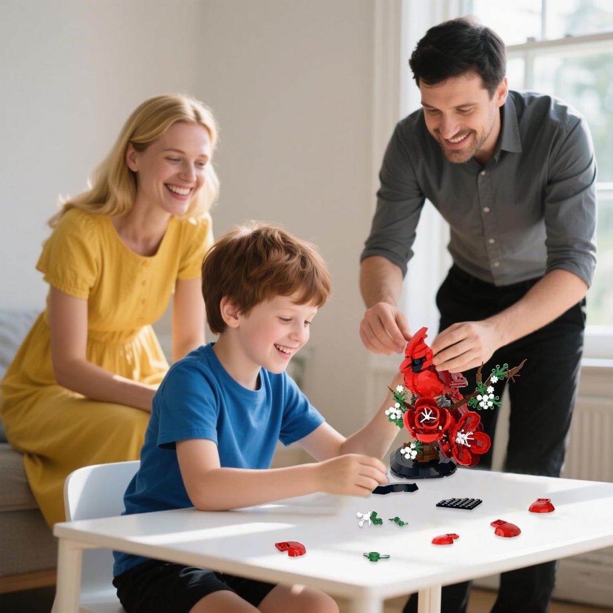 DIY Bird Model Kit for Adults, Northern Cardinal Building Blocks - 526PCS Creative Construction Set with Flowers Christmas Gift for Kids & Adults