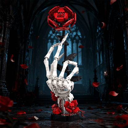 Skeleton hand rose building blocks set 357 piece gothic display