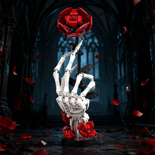 Gothic Skeleton Hand with Rose Building Block Set – 357 Piece Dark Art Display Model
