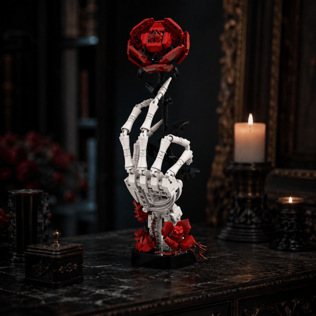 Gothic Skeleton Hand & Rose Building Kit – 357-Piece Dark Art Display Model – Perfect Gift for Gothic & Halloween Decor Lovers