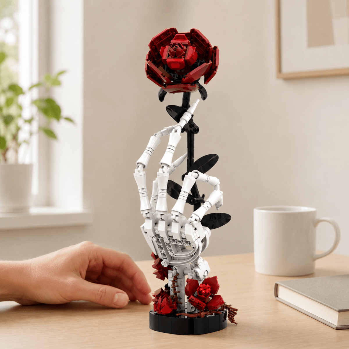 Gothic Skeleton Hand & Rose Building Kit – 357-Piece Dark Art Display Model – Perfect Gift for Gothic & Halloween Decor Lovers
