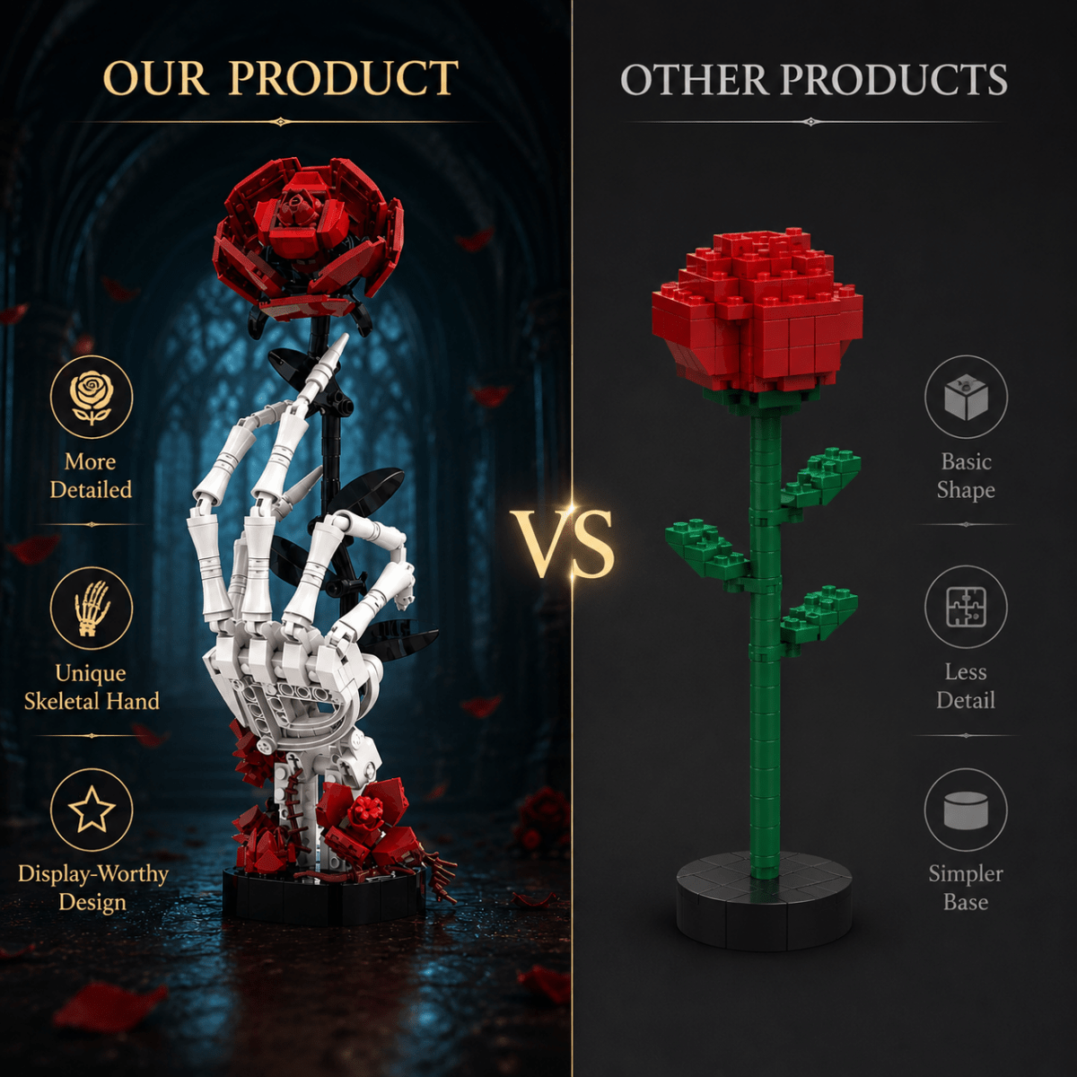 Gothic Skeleton Hand & Rose Building Kit – 357-Piece Dark Art Display Model – Perfect Gift for Gothic & Halloween Decor Lovers