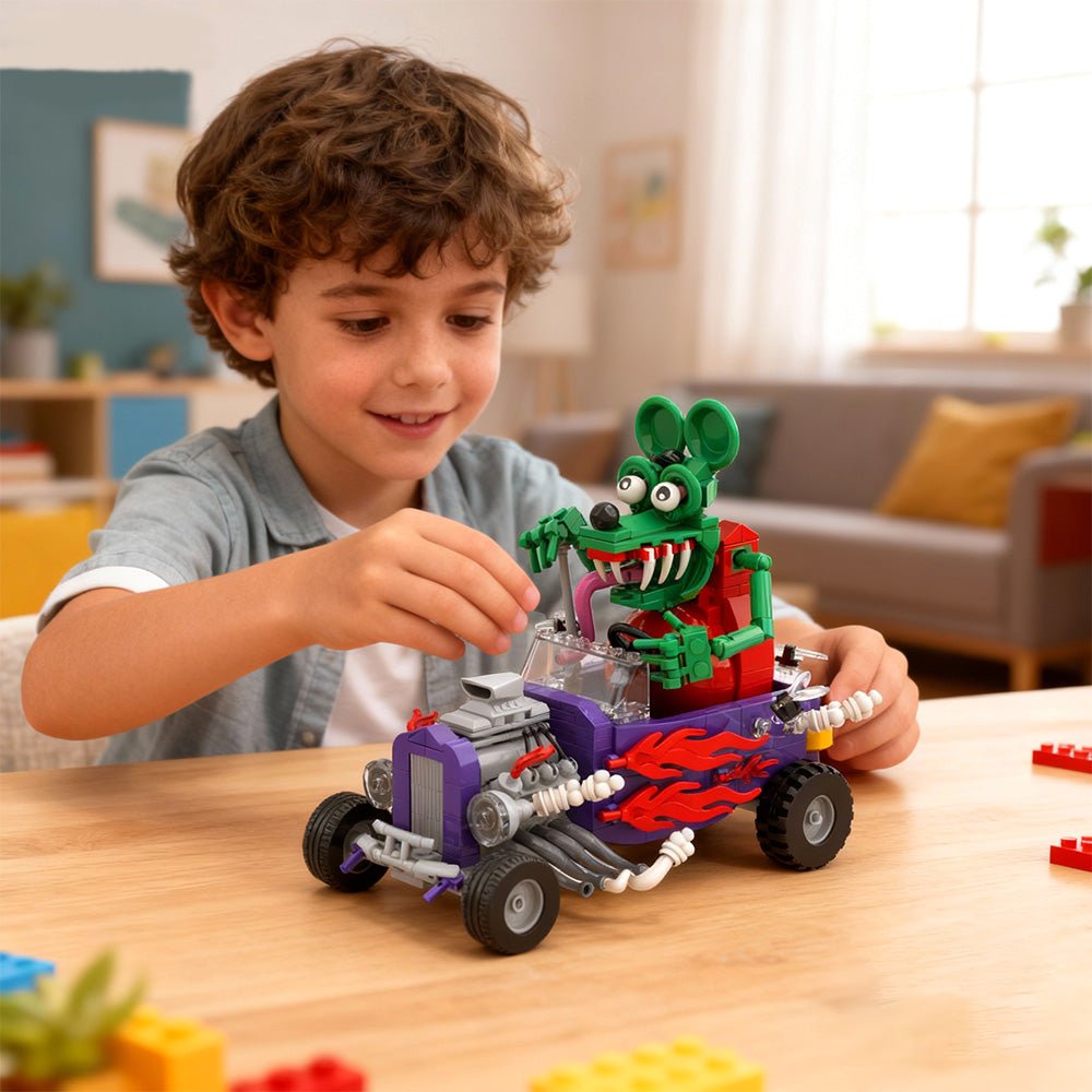 Retro Cartoon Mouse Driver Building Block Set – 380 Piece Vintage Racer Display Model - compatible brick display model image 8