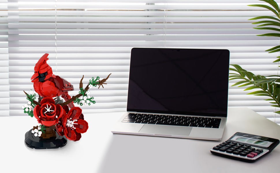 DIY Bird Model Kit for Adults, Northern Cardinal Building Blocks - 526PCS Creative Construction Set with Flowers Christmas Gift for Kids & Adults