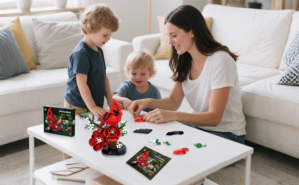 DIY Bird Model Kit for Adults, Northern Cardinal Building Blocks - 526PCS Creative Construction Set with Flowers Christmas Gift for Kids & Adults