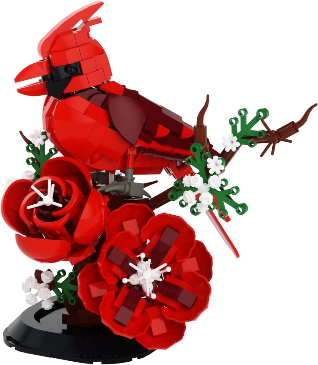 DIY Bird Model Kit for Adults, Northern Cardinal Building Blocks - 526PCS Creative Construction Set with Flowers Christmas Gift for Kids & Adults