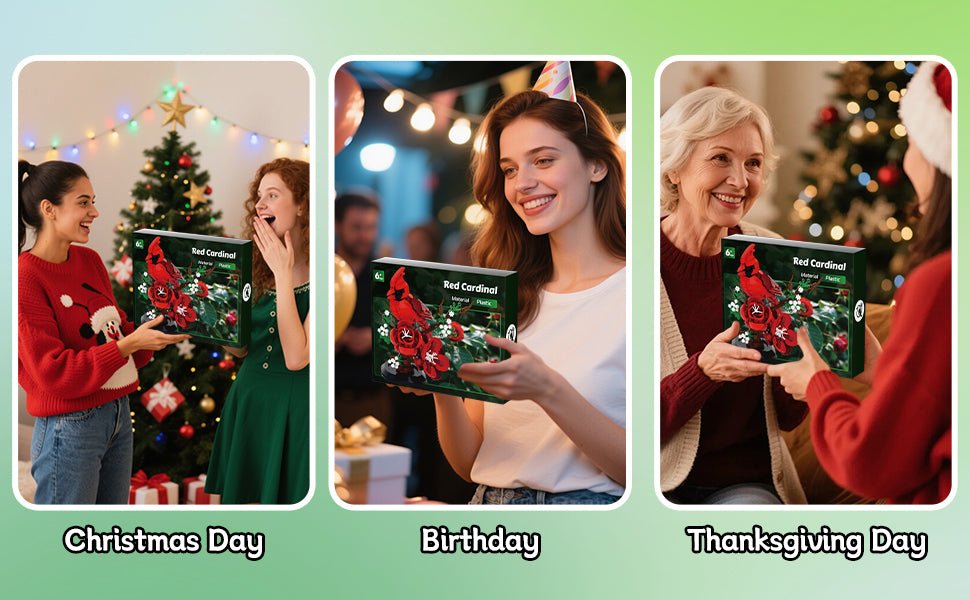 DIY Bird Model Kit for Adults, Northern Cardinal Building Blocks - 526PCS Creative Construction Set with Flowers Christmas Gift for Kids & Adults