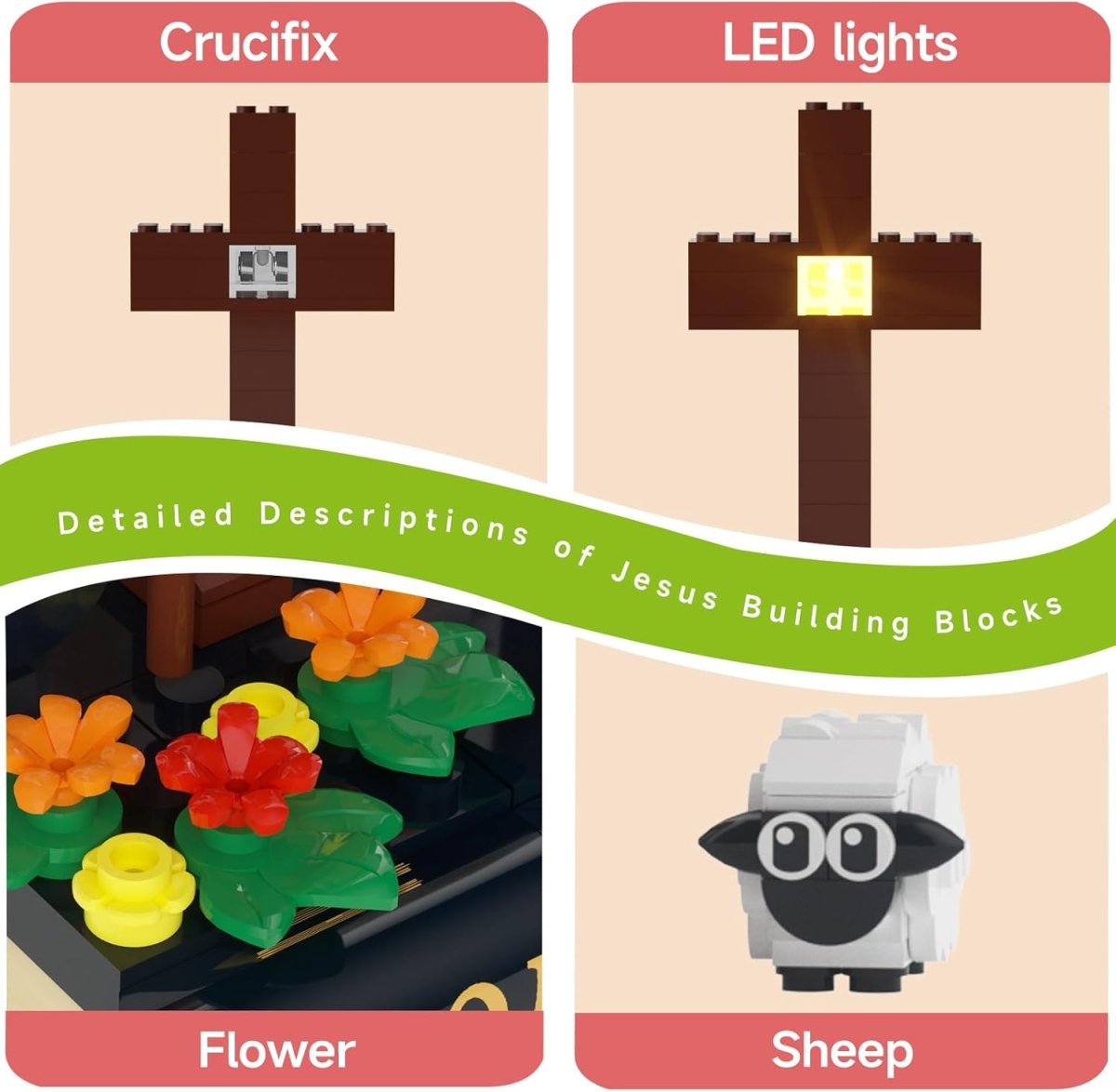 Jesus Christ Bible Building Blocks Set – 338PCS Christian Shepherd Scene with Cross & Sheep, Religious STEM Toy & Christmas Gift for Kids & Adults