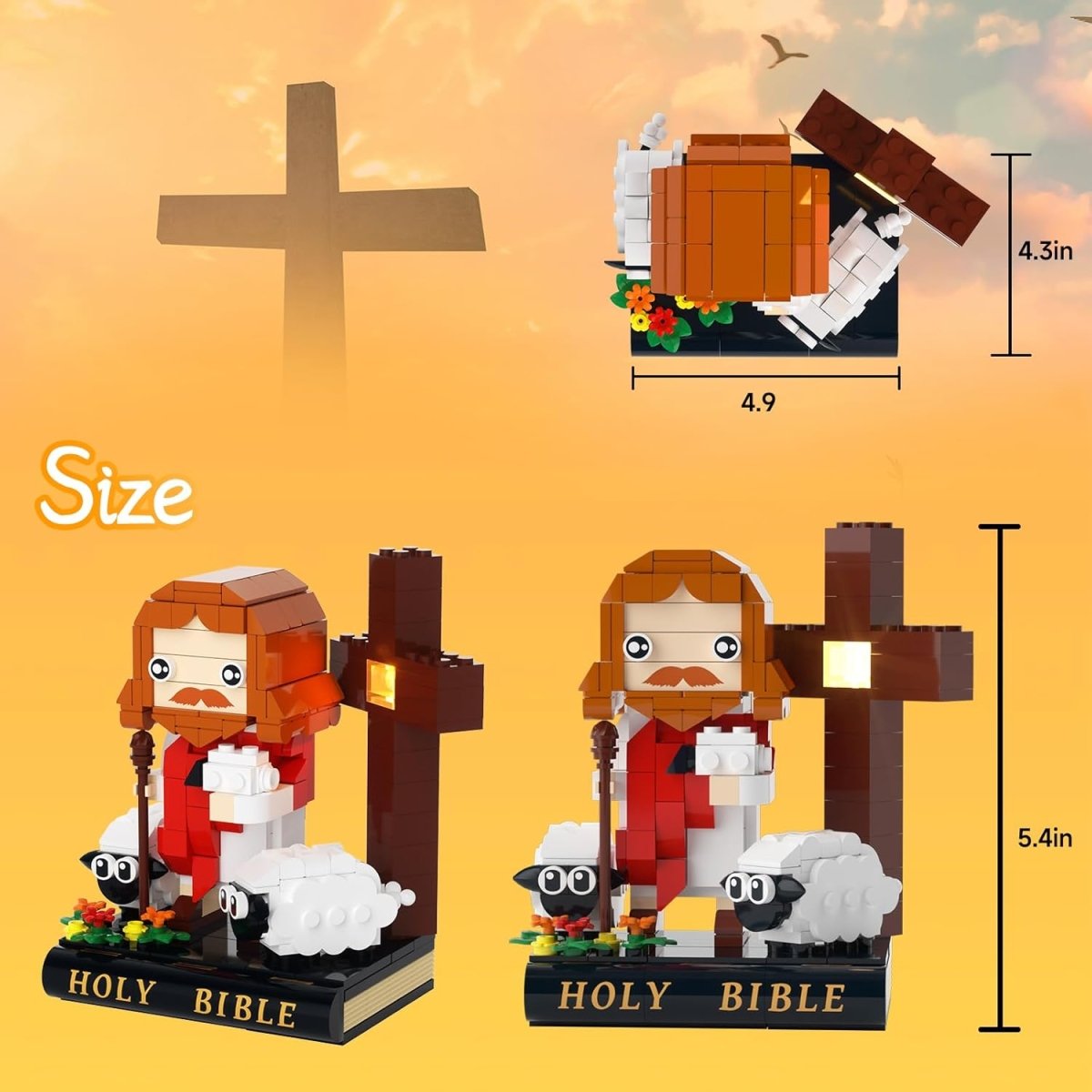 Jesus Christ Bible Building Blocks Set – 338PCS Christian Shepherd Scene with Cross & Sheep, Religious STEM Toy & Christmas Gift for Kids & Adults