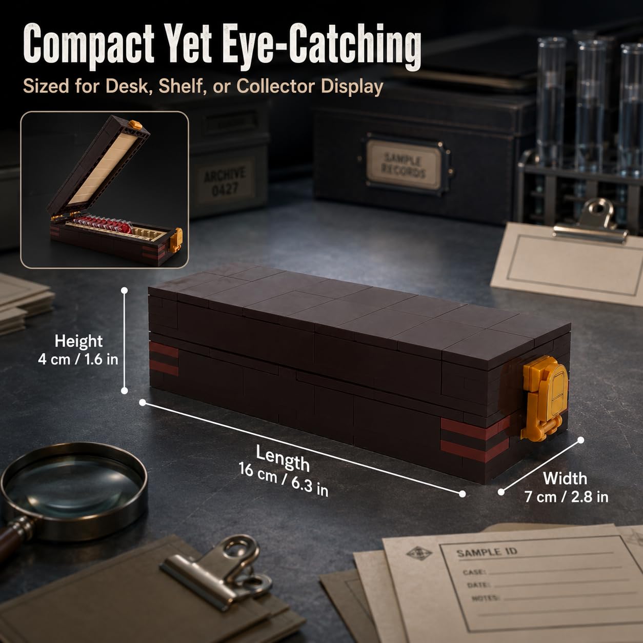 Crime scene evidence slide box brick model with openable case