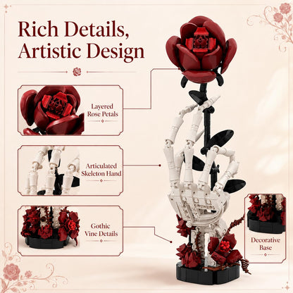 Gothic skull hand rose building kit with display base