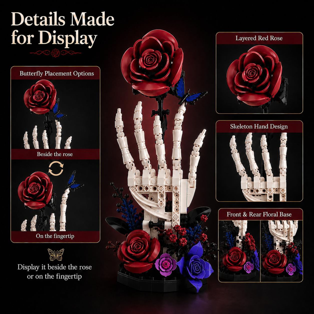 Gothic flower model kit with butterfly accents
