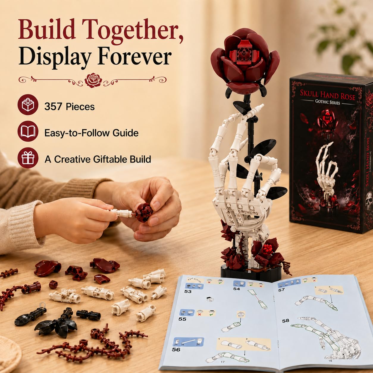 Dark romantic rose building set desk and shelf decor