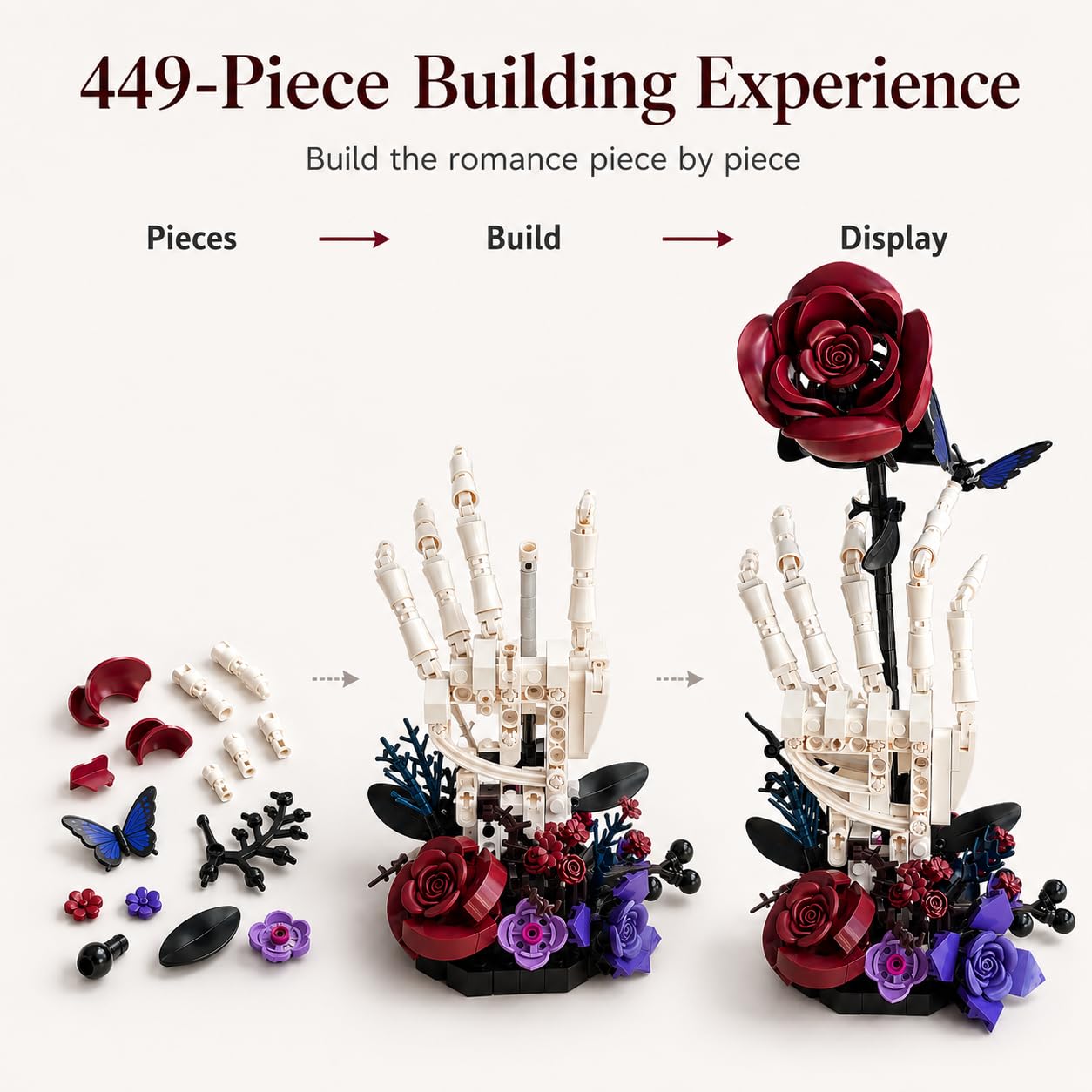 Dark floral building blocks set gift for gothic decor lovers