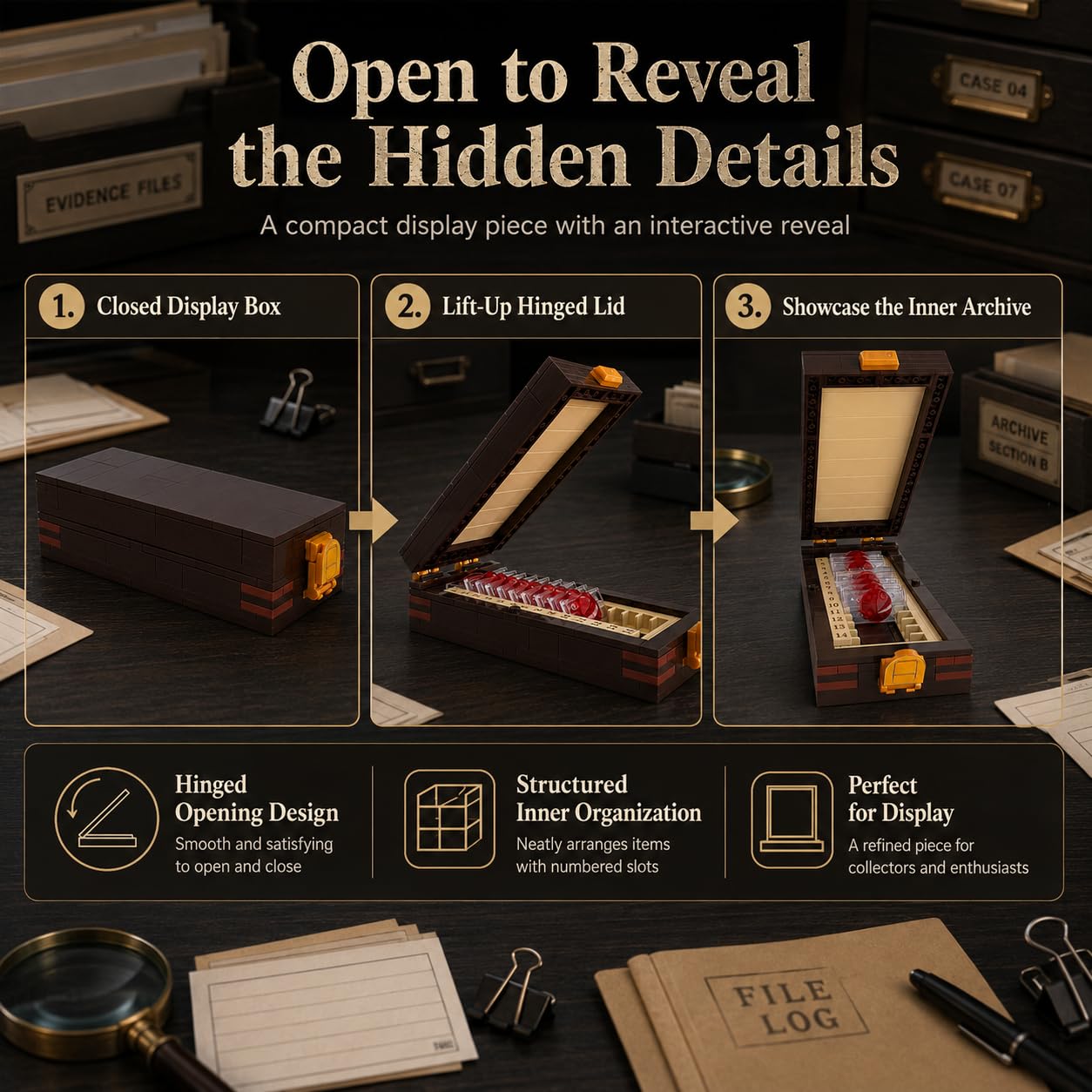 Forensic evidence case building kit desk display