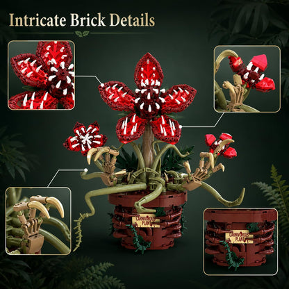 Fantasy carnivorous plant brick model with red bloom