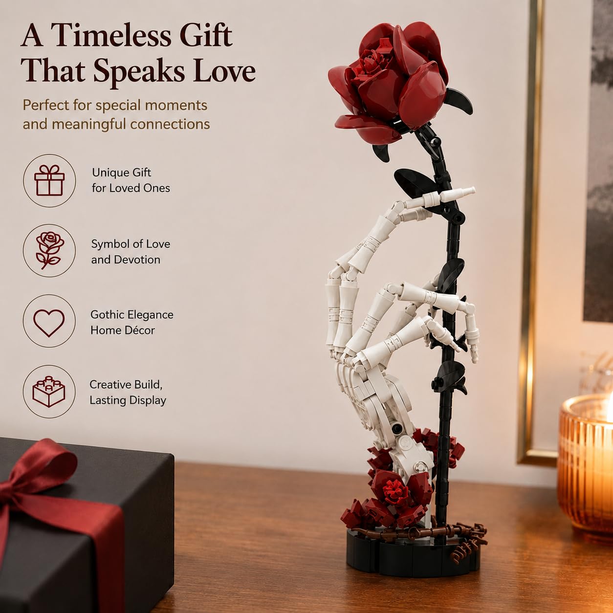 Collectible skull hand rose building blocks gift for adults