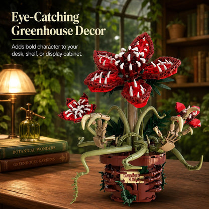 Fantasy botanical display model with red petals and vines