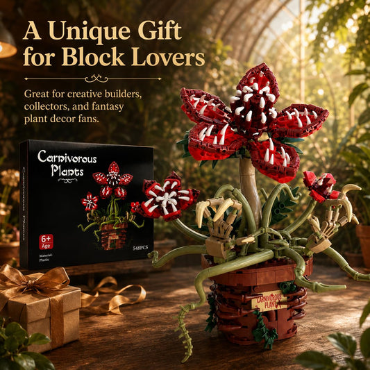 Carnivorous Plants Building Set — Brick Model Kit with Red Bloom, Vines & Display Base, Fantasy Botanical Desk Decor for Shelf Display, Creative Plant Gift for Builders & Plant Enthusiasts