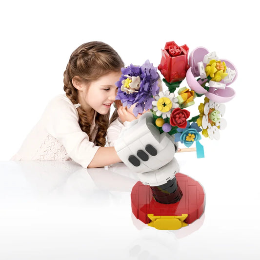 MOC flower vase model DIY building blocks set, creative kids gift for living room