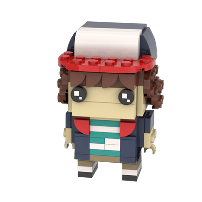Stranger Things guitar scene with Eleven figure and Demodog toy, MOC building block set
